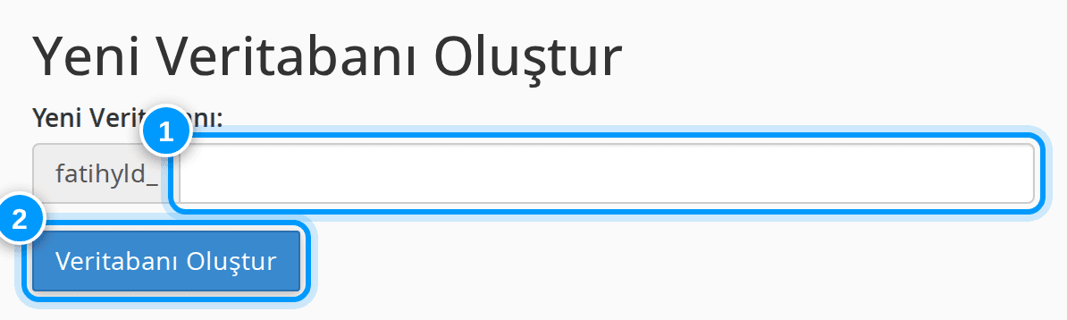 cPanel yeni veritabanı