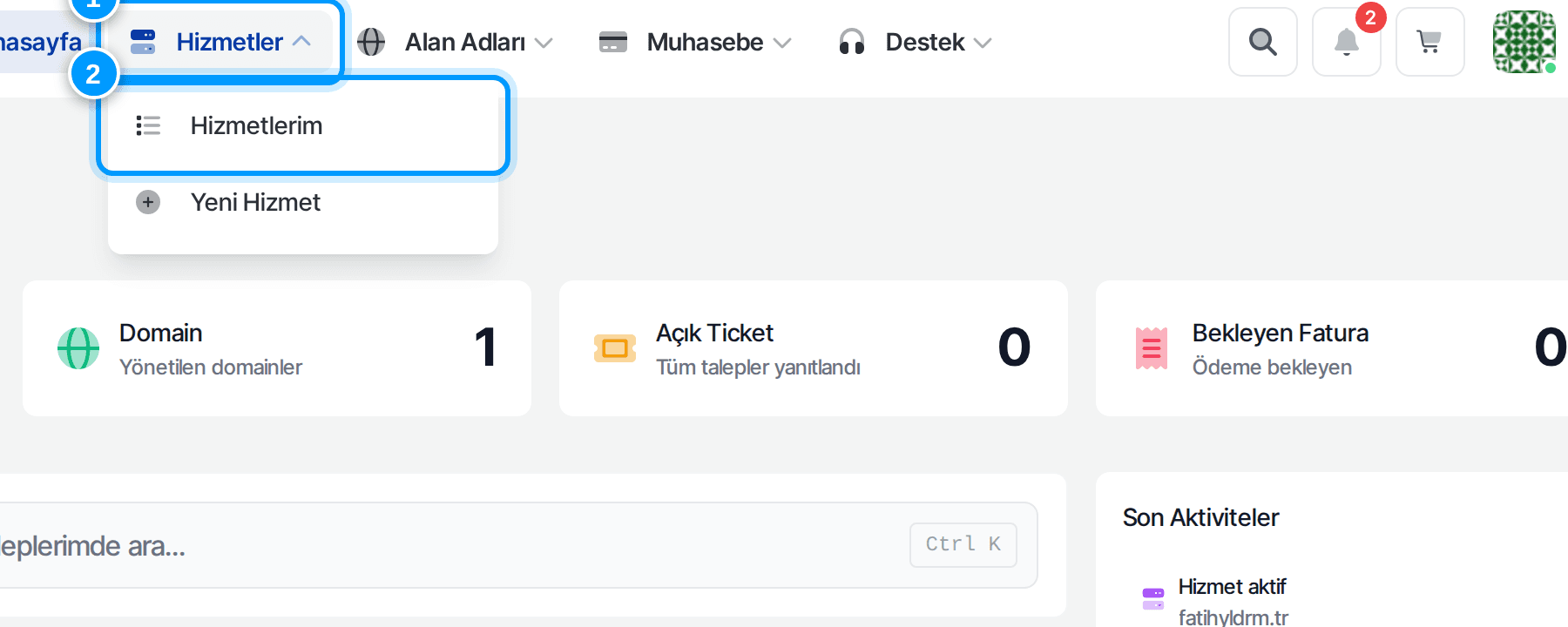 Anasayfa — Hizmetler menüsü