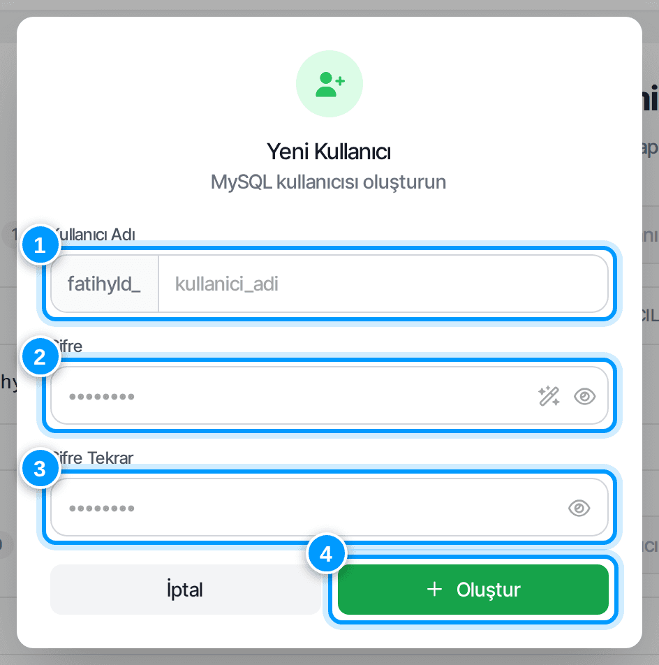 Yeni kullanıcı penceresi
