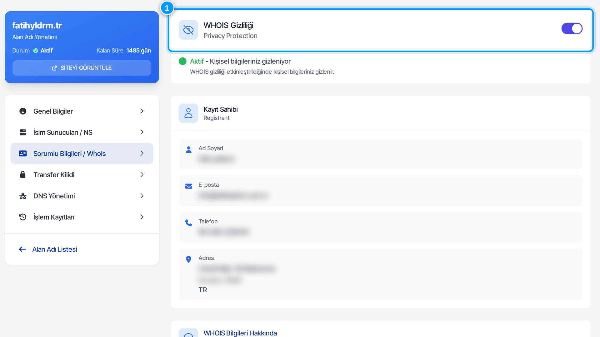 WHOIS gizliliği anahtarı