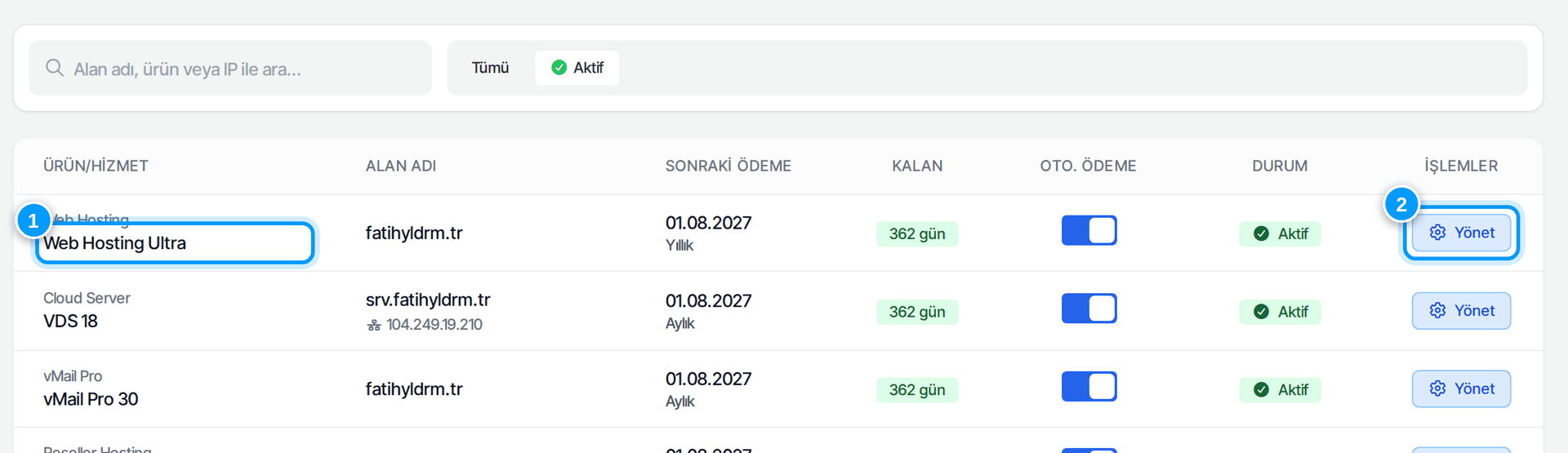 Hizmetlerim listesi