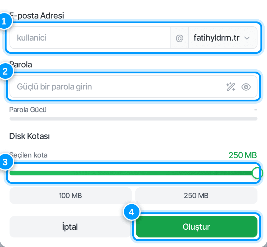 Yeni e-posta hesabı penceresi