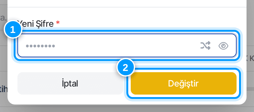 Şifre değiştirme penceresi