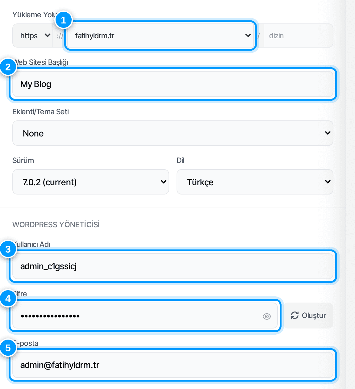 WordPress kurulum penceresi